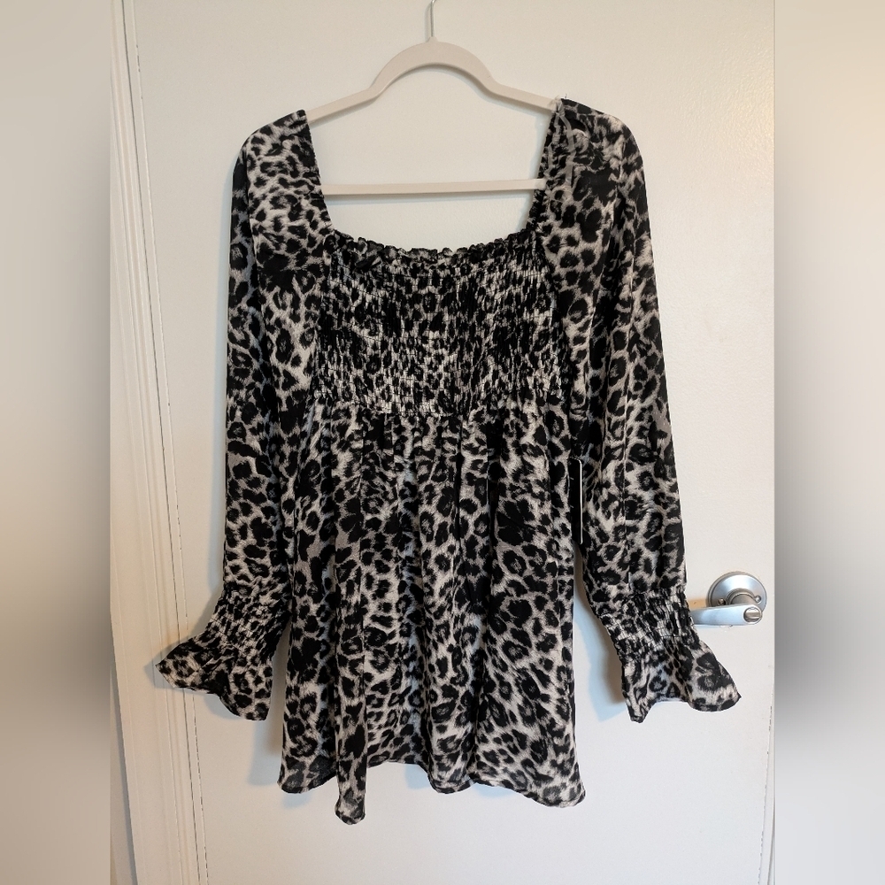Leopard Print Smocked Women's Top